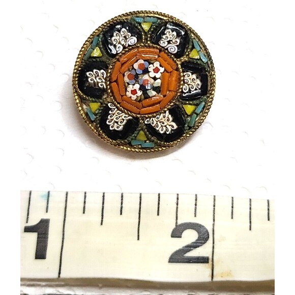 Vintage Antique Micro Mosaic Glass Italy Flower Floral Pin Brooch Roped 1" - Picture 5 of 5